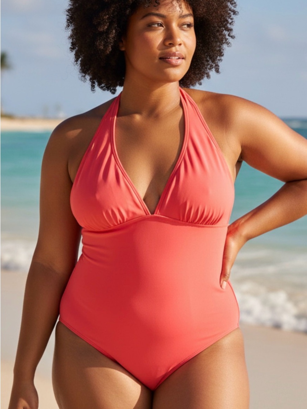 Old Navy Size 1X Women's Halter One-Piece Swimsuit - Coral
